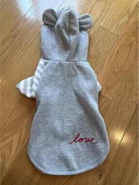 Ellen Degeneres Cozy Gray Pet Hoodie with Ears and Love Embroidery